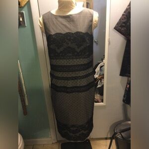Gray dress with black lace overlay